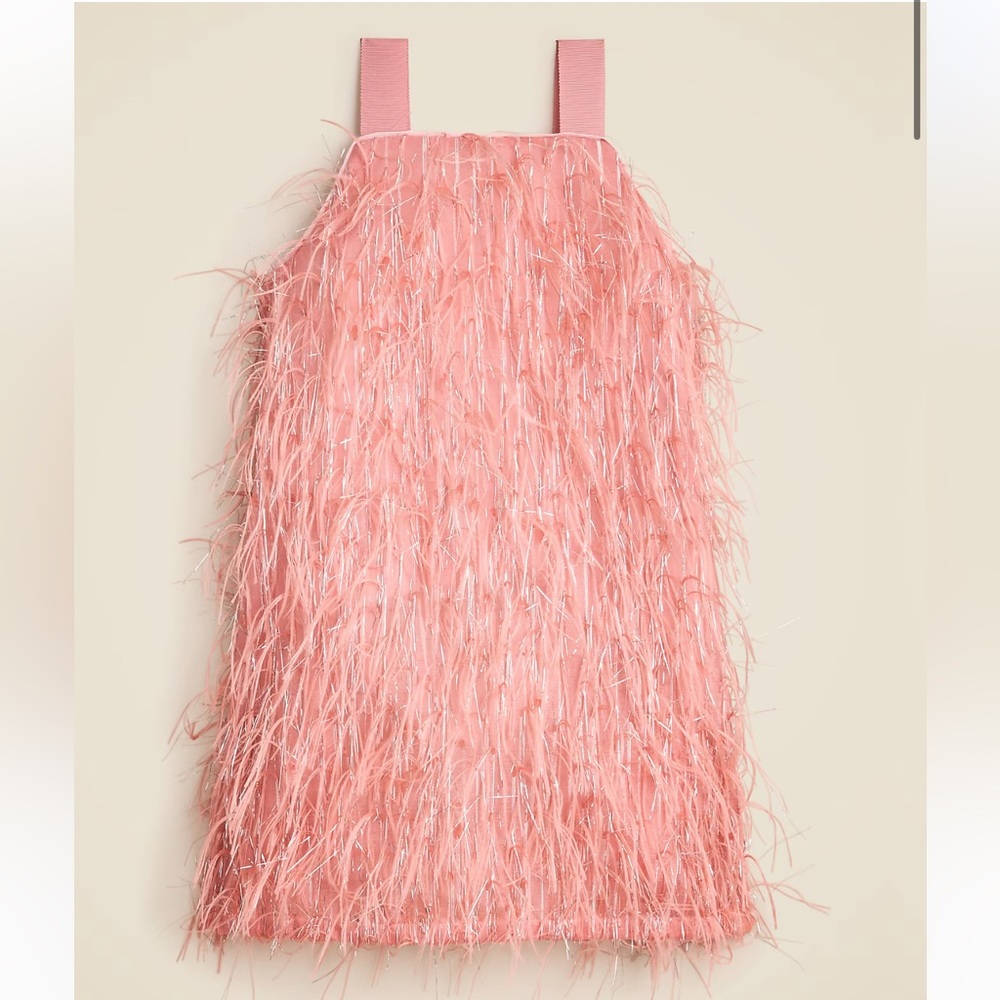 New with tags J.Crew Crewcuts Collection Girls Pink tinsel Fringe feathers dress